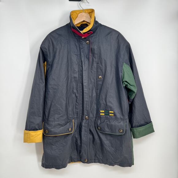 Vtg Bernardo Nautical Sailing Jacket Windbreaker Raincoat Medium Colorblock Navy - Picture 1 of 10